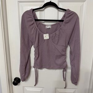 NWT POOF long‎ sleeve ribbed top cinched sides size large purple